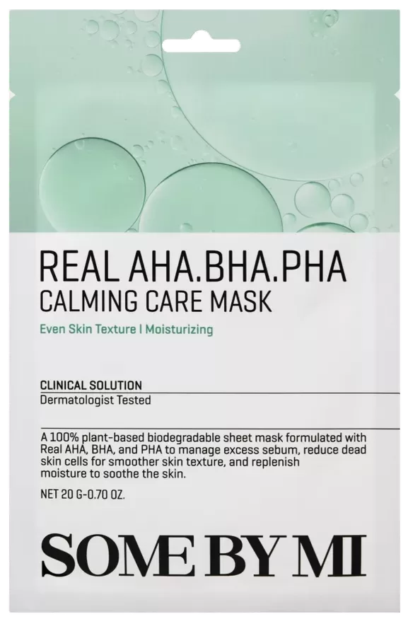Some By Mi Real AHA BHA PHA Calming Care Mask (1 gab.) 20g – Attīroša, maigi eksfoliējoša un nomierinoša auduma sejas maska