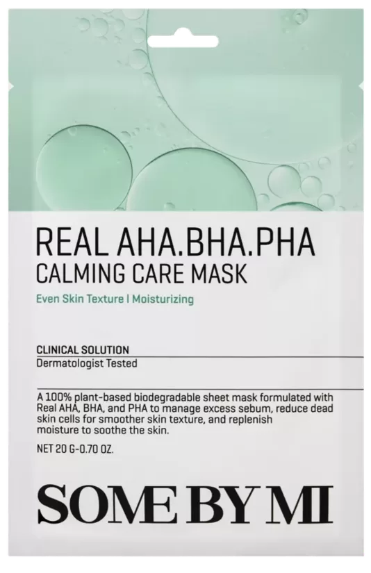 Some By Mi Real AHA BHA PHA Calming Care Mask (1 gab.) 20g – Attīroša, maigi eksfoliējoša un nomierinoša auduma sejas maska